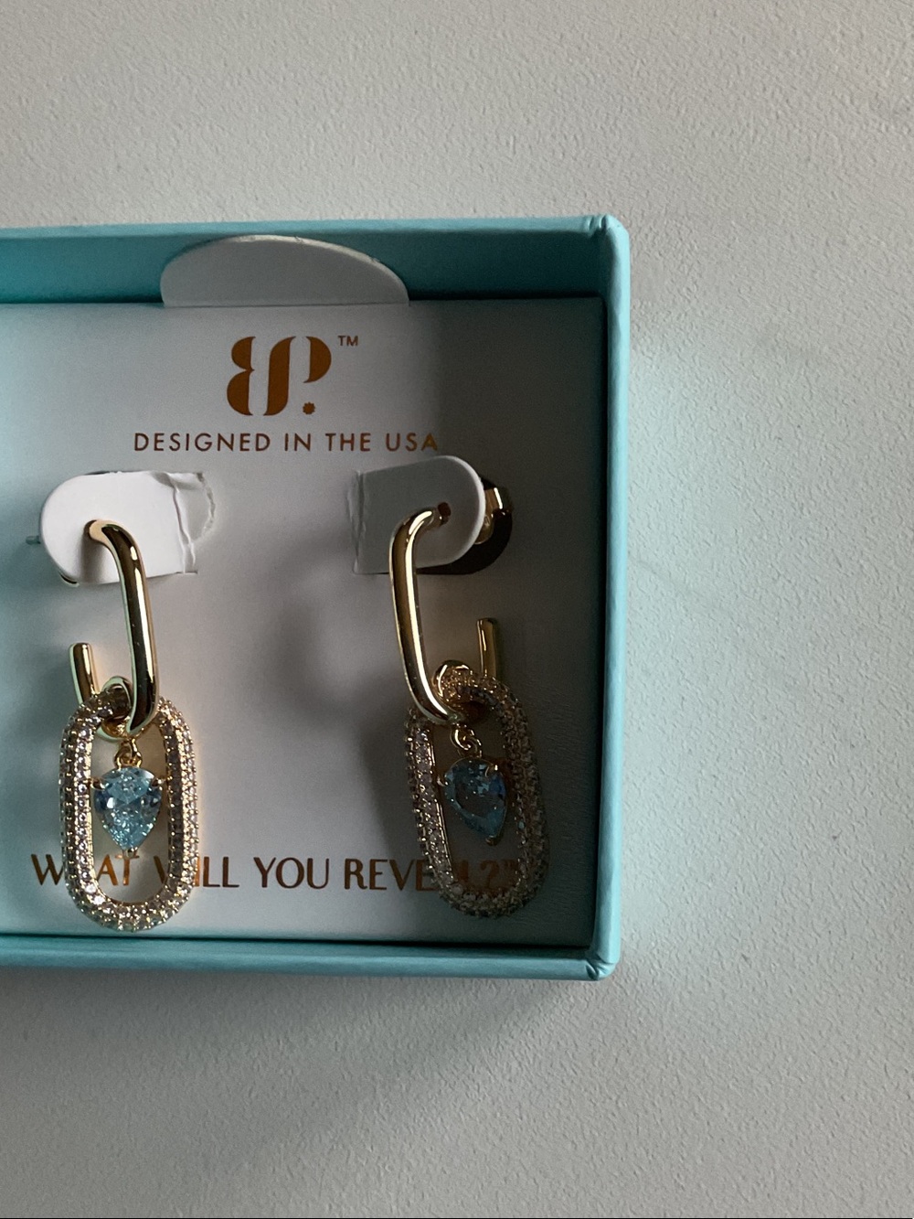 bp Gold Plated Hoop Earrings with Blue Heart Stones